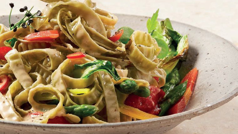 Image of Edamame Fettuccine with Satay vegetables
